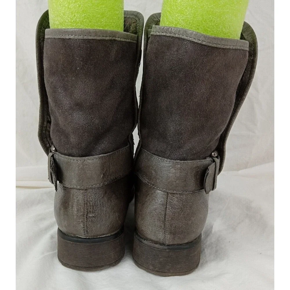 Bare Traps Select Gray Taupe Leather Ankle Boots Faux Fur Lined Womens 8 M - Picture 4 of 8